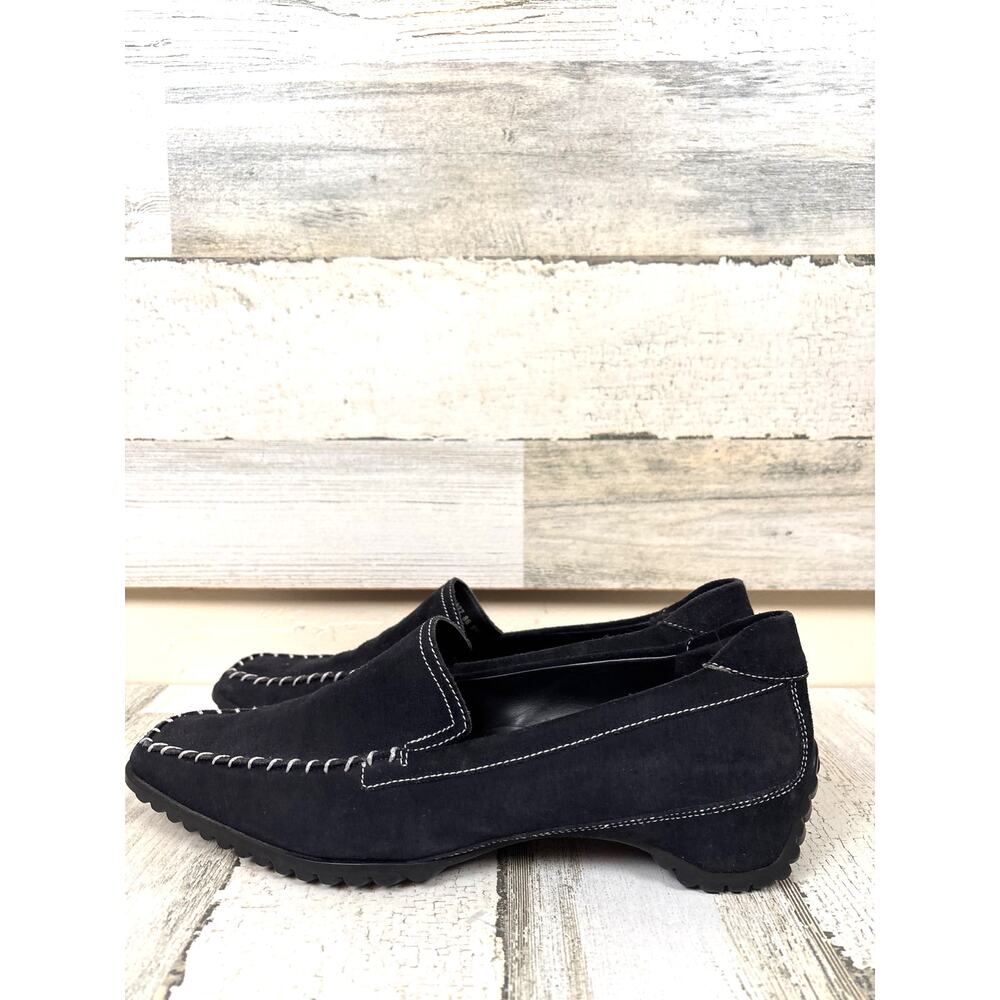 Ecco Womens 8 Black Suede Slip On Pointed Toe Driving Loafer Comfort NEW